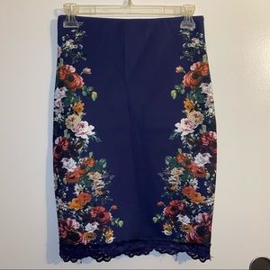 Zara navy floral skirt